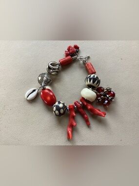 Handcrafted Afrocentric Bohemian  Red Coral Bracelet -